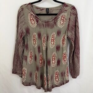 Sacred Threads Womens Paisley Rayon Tunic‎ Top OS Small Medium Large Boho Hippie